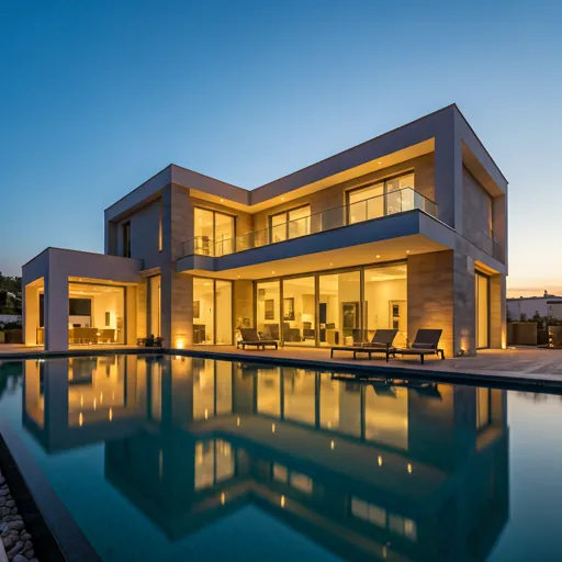 Villa moderna al atardecer